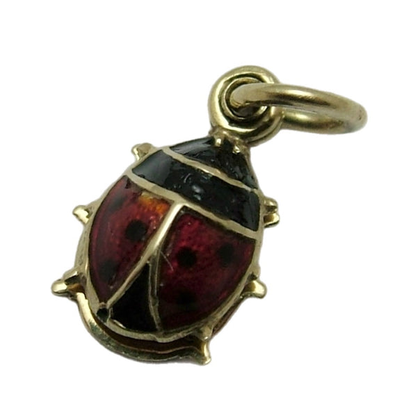 Tiny Vintage 1950’s 14ct 14k Gold & Red Enamel Lucky Ladybird Slider Charm “Viel Gluck” Inside Gold Charm - Sandy's Vintage Charms