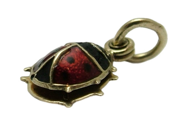 Tiny Vintage 1950’s 14ct 14k Gold & Red Enamel Lucky Ladybird Slider Charm “Viel Gluck” Inside Gold Charm - Sandy's Vintage Charms