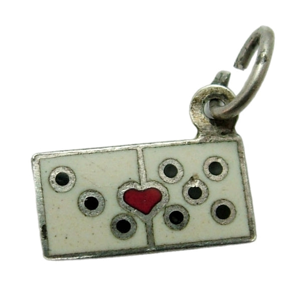 Small Vintage 1950's Silver & Enamel Domino Charm with Red Heart Enamel Charm - Sandy's Vintage Charms