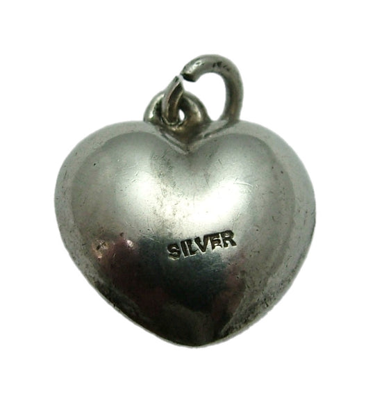 Vintage 1960's Hollow Silver & Turquoise Glass Puffy Heart Charm Silver Charm - Sandy's Vintage Charms