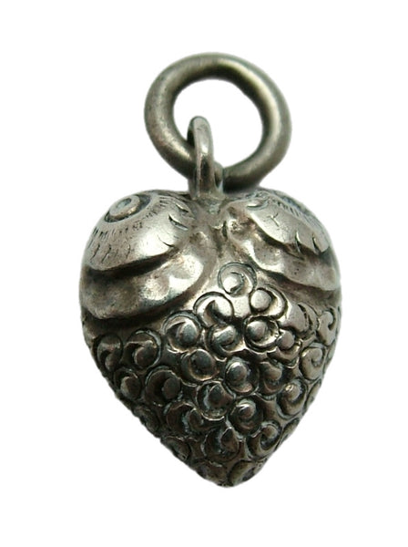 Antique Victorian c1890 Hollow Silver Puffy Heart Charm with Repousse Decoration Antique Charm - Sandy's Vintage Charms