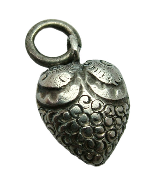 Antique Victorian c1890 Hollow Silver Puffy Heart Charm with Repousse Decoration Antique Charm - Sandy's Vintage Charms