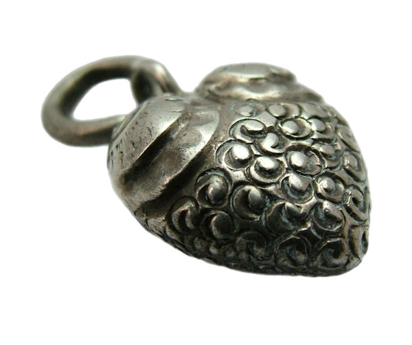 Antique Victorian c1890 Hollow Silver Puffy Heart Charm with Repousse Decoration Antique Charm - Sandy's Vintage Charms