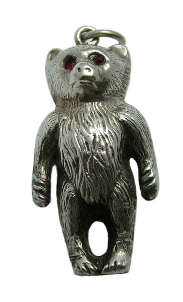 Antique Edwardian Hollow Silver Double Sided Bear Charm HM 1909 with Paste Eyes Antique Charm - Sandy's Vintage Charms