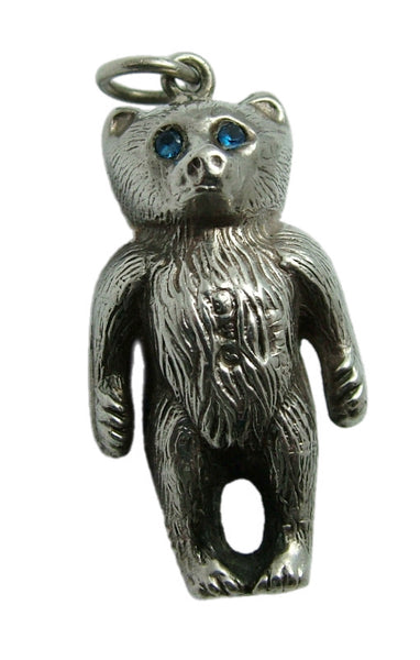 Antique Edwardian Hollow Silver Double Sided Bear Charm HM 1909 with Paste Eyes Antique Charm - Sandy's Vintage Charms