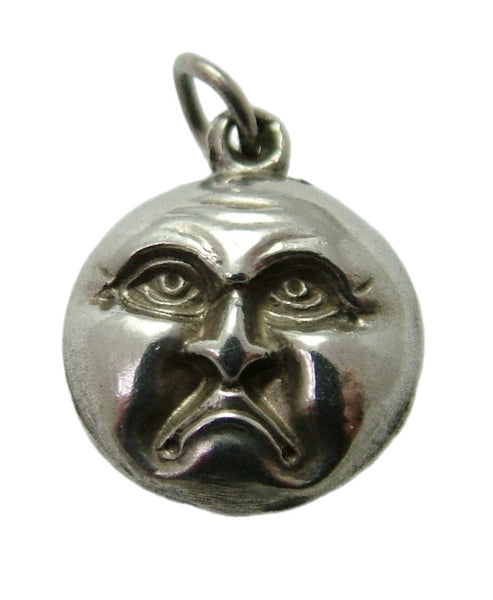 Antique Edwardian c1905 Hollow Silver Double Sided Happy & Sad Moon Face Charm Antique Charm - Sandy's Vintage Charms