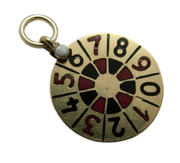 Vintage 1950’s 14ct 14k Gold & Enamel Rotating Roulette Wheel Charm Enamel Charm - Sandy's Vintage Charms