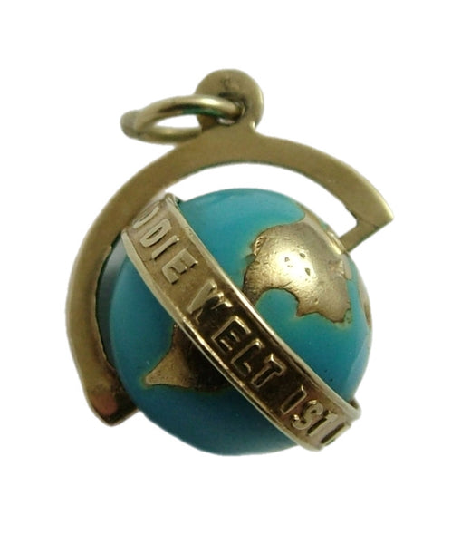 Vintage 1930's 14k 14ct Gold & Blue Enamel Rotating Globe Charm “Love Me And The World Is Mine”