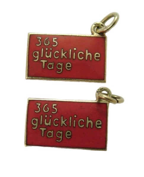 Vintage 1950’s 14ct 14k Gold & Red Enamel “365 Happy Days” Letter Charm