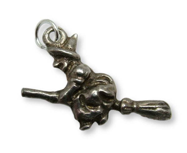 Vintage 1970's Solid Silver Witch on a Broomstick Charm Silver Charm - Sandy's Vintage Charms