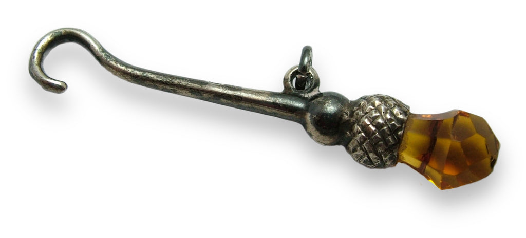 Antique Edwardian Silver & Citrine Glass Thistle Button Hook Charm