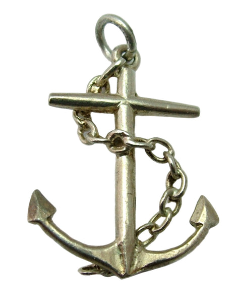 Vintage 1970's Solid Silver Anchor With Rope Charm Silver Charm - Sandy's Vintage Charms