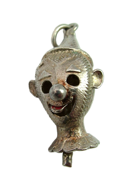 Large Vintage 1960's Silver Clown Head Charm with Moving Tongue & Eyes Silver Charm - Sandy's Vintage Charms