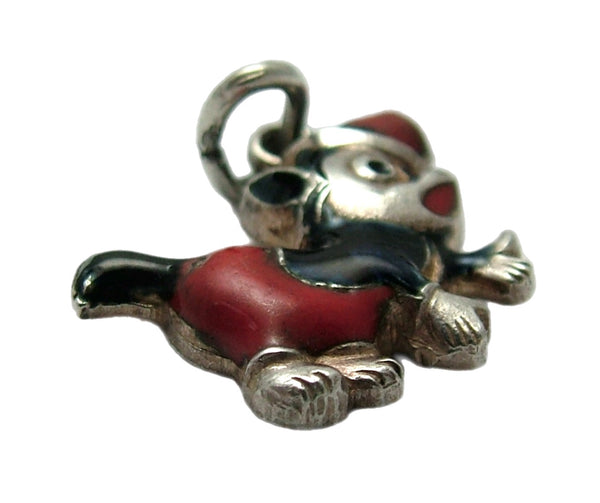 Vintage 1950's Silver & Enamel Black Cat Charm with Red Trousers & Hat Enamel Charm - Sandy's Vintage Charms