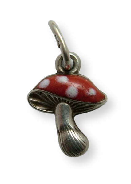 Small Vintage 1950's Silver & Red Enamel Lucky Toadstool Charm Enamel Charm - Sandy's Vintage Charms