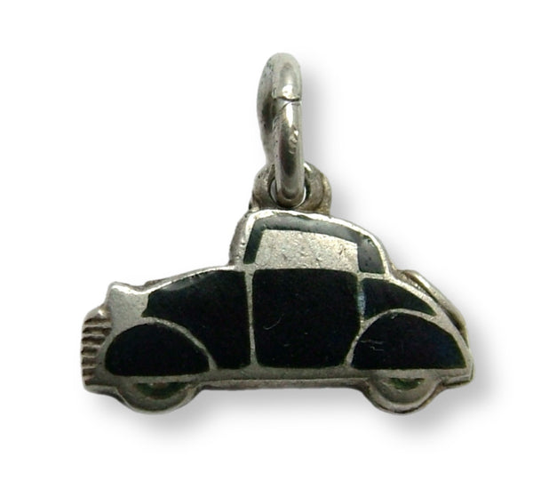 Small Vintage 1950's Silver & Black Enamel Car Charm Enamel Charm - Sandy's Vintage Charms