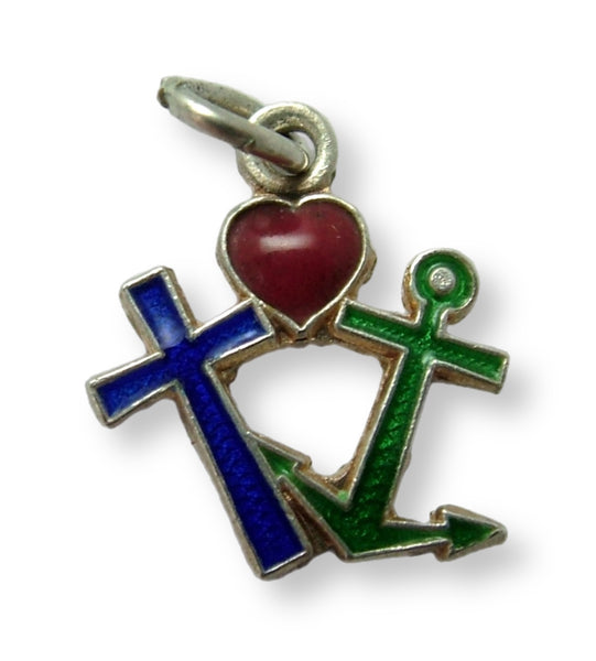 Small Vintage 1950’s Silver & Enamel Faith Hope & Charity Charm Enamel Charm - Sandy's Vintage Charms