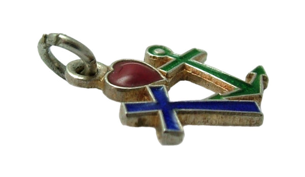 Small Vintage 1950’s Silver & Enamel Faith Hope & Charity Charm Enamel Charm - Sandy's Vintage Charms