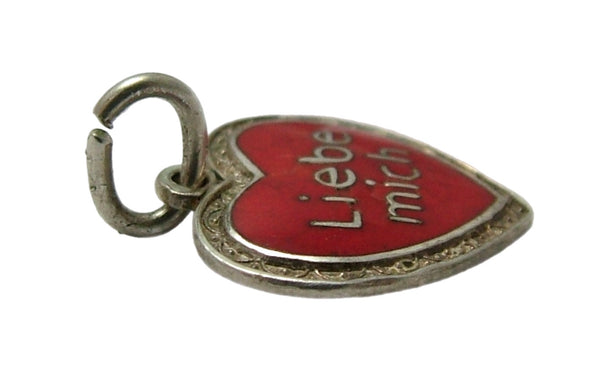 Small Vintage 1950's Silver & Red Enamel Heart Charm “Love Me” Silver Charm - Sandy's Vintage Charms