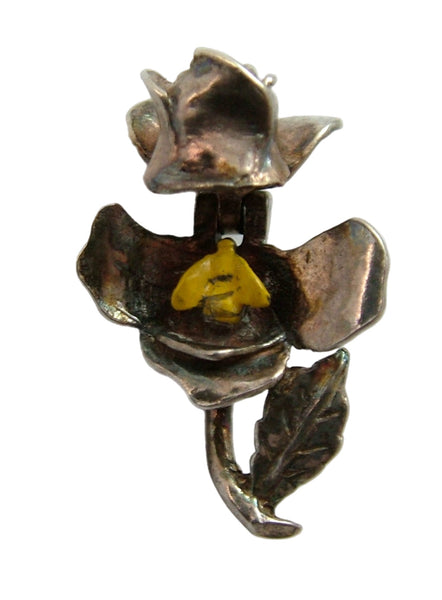 Vintage 1960's Silver Opening Nuvo Rose Charm Yellow Bee Inside Silver Charm - Sandy's Vintage Charms