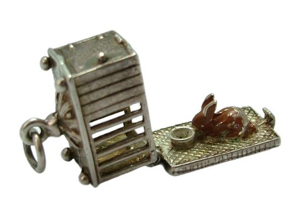 Vintage 1960's Silver Rabbit Hutch Charm Opens to Brown Enamel Bunny Inside Silver Charm - Sandy's Vintage Charms