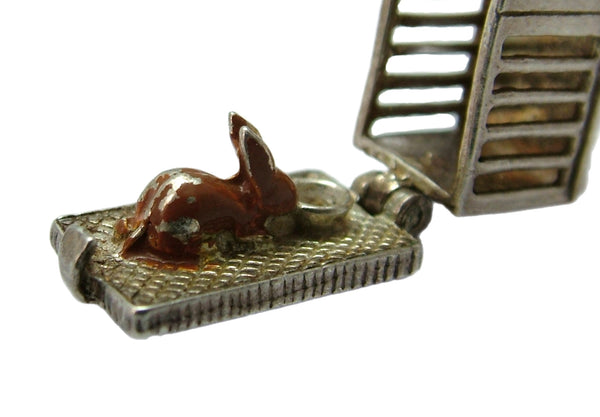 Vintage 1960's Silver Rabbit Hutch Charm Opens to Brown Enamel Bunny Inside Silver Charm - Sandy's Vintage Charms