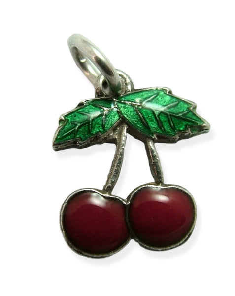 Small Vintage 1950's Silver & Enamel Charm Pair of Cherries Enamel Charm - Sandy's Vintage Charms