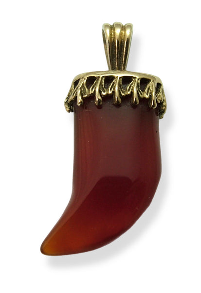 Vintage 1970's 9ct Gold & Carnelian Agate Tusk Charm HM 1971 Gold Charm - Sandy's Vintage Charms