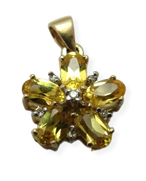 Modern Secondhand Solid 9ct Gold, Yellow Sapphire & Diamond Flower Pendant or Charm Gold Charm - Sandy's Vintage Charms