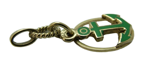 Small Vintage 1950’s 14ct 14k Gold & Green Enamel Anchor Charm Gold Charm - Sandy's Vintage Charms