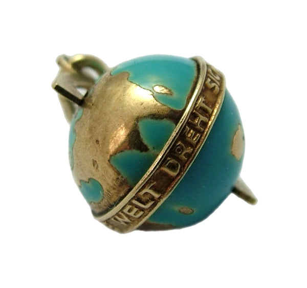 Vintage 1930's 14k 14ct Gold & Blue Enamel Rotating Globe Charm “The Whole World Revolves Around Love” Gold Charm - Sandy's Vintage Charms