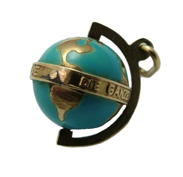 Vintage 1930's 14k 14ct Gold & Blue Enamel Rotating Globe Charm “The Whole World Revolves Around Love” Gold Charm - Sandy's Vintage Charms