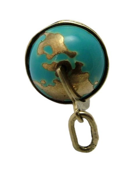 Vintage 1930's 14k 14ct Gold & Blue Enamel Rotating Globe Charm “The Whole World Revolves Around Love” Gold Charm - Sandy's Vintage Charms