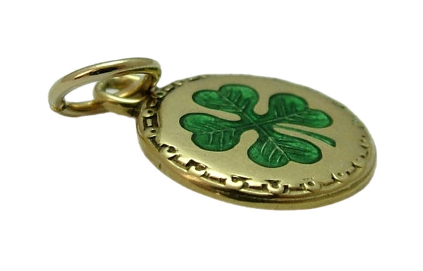 Small Vintage 1930’s 14ct 14k Gold & Green Enamel Lucky Four Leaf Clover Charm Gold Charm - Sandy's Vintage Charms