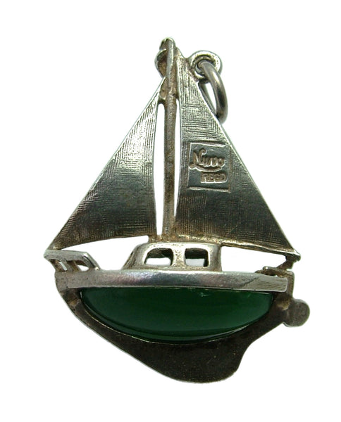 Vintage 1960's Silver Nuvo Yacht Sailing Boat Charm with Green Glass Hull Silver Charm - Sandy's Vintage Charms