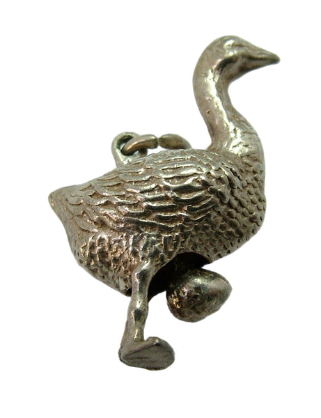 Large Vintage 1960's Silver Goose Charm with Moving Egg Silver Charm - Sandy's Vintage Charms