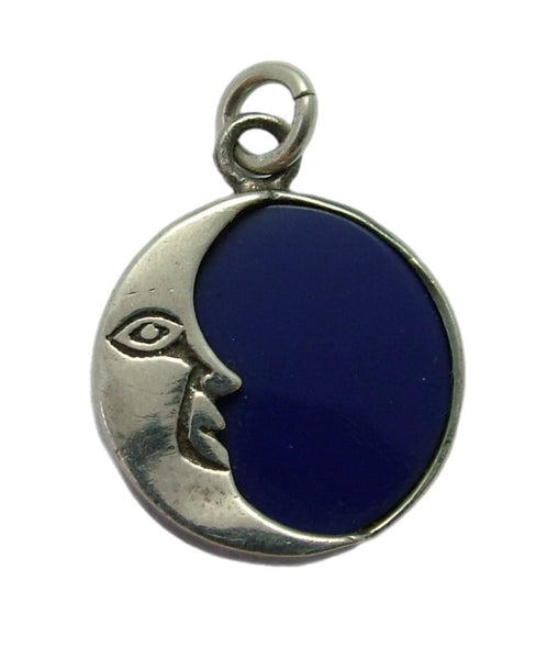 Vintage 1990’s Silver & Blue Glass Crescent Moon Face Charm Silver Charm - Sandy's Vintage Charms