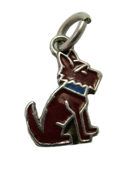 Small Vintage 1950's Silver & Brown Enamel Dog Charm Enamel Charm - Sandy's Vintage Charms