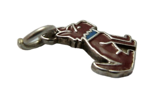 Small Vintage 1950's Silver & Brown Enamel Dog Charm Enamel Charm - Sandy's Vintage Charms