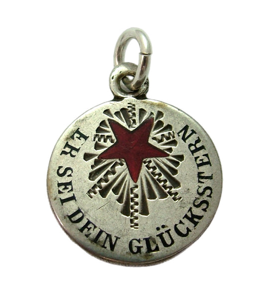 Large Antique c1910 Austro/Hungarian Silver & Red Enamel Lucky Star Charm Antique Charm - Sandy's Vintage Charms