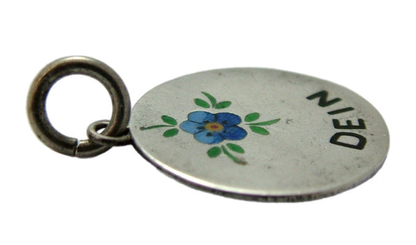 Antique c1895 Silver & Enamel Forget-me-not Flower Charm “DEIN” Antique Charm - Sandy's Vintage Charms