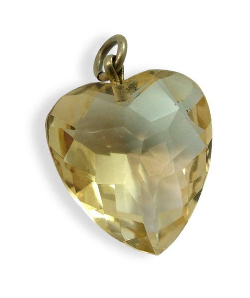 Antique Edwardian c1910 Nickel & Faceted Citrine Heart Charm Antique Charm - Sandy's Vintage Charms