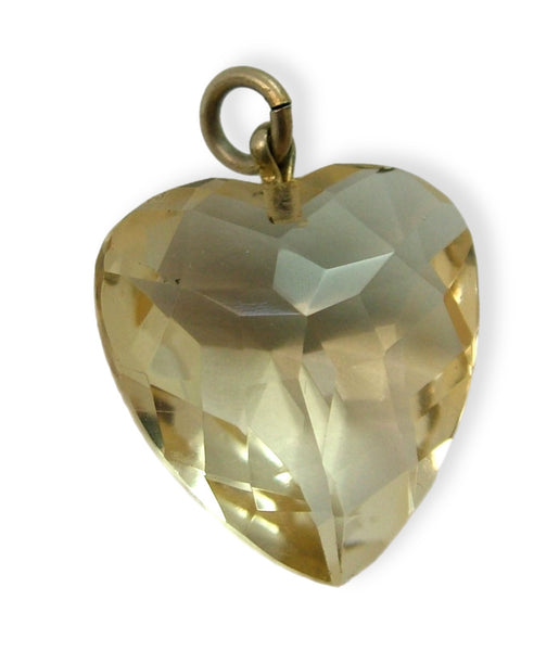 Antique Edwardian c1910 Nickel & Faceted Citrine Heart Charm Antique Charm - Sandy's Vintage Charms