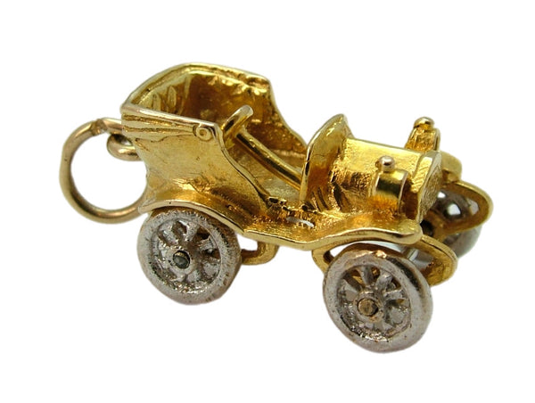 Vintage 1960's 9ct Gold Car Charm with Moving White Gold Wheels HM 1964 Gold Charm - Sandy's Vintage Charms