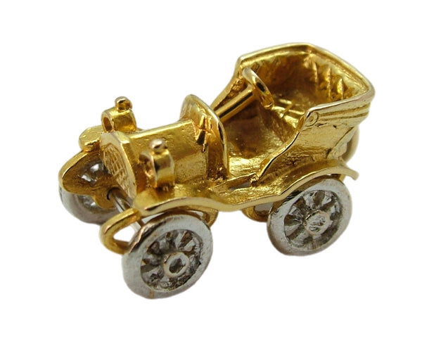 Vintage 1960's 9ct Gold Car Charm with Moving White Gold Wheels HM 1964 Gold Charm - Sandy's Vintage Charms