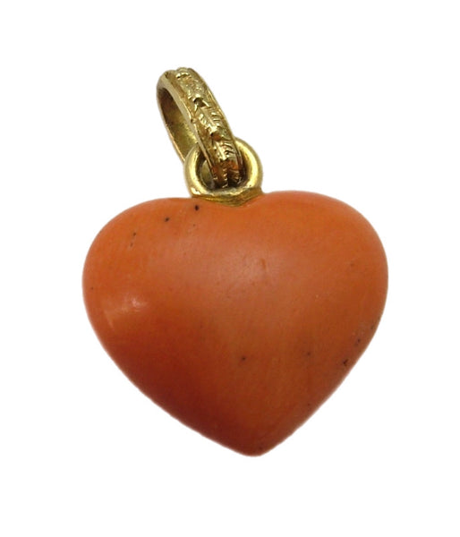 Large Vintage 1980's Coral & 18k 18ct Gold Heart Charm Gold Charm - Sandy's Vintage Charms