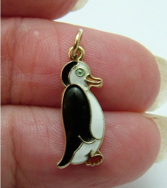 Vintage 1970's 14ct 14k Gold & Enamel Penguin Charm Gold Charm - Sandy's Vintage Charms