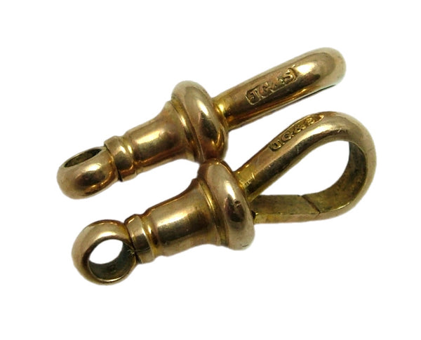 Pair of Antique Edwardian c1905 Solid 9ct Yellow Gold Dog Clip Fasteners - For Hanging Fobs & Charms Gold Charm - Sandy's Vintage Charms