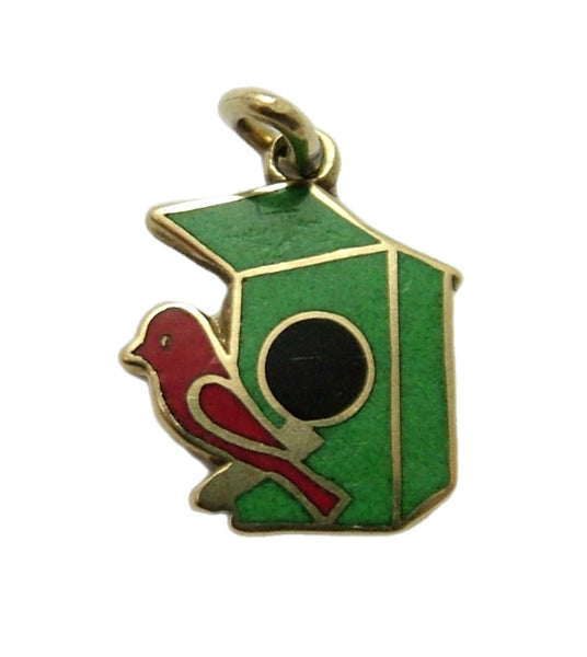 Small Vintage 1950's 14ct 14k Gold & Enamel Bird House Charm Gold Charm - Sandy's Vintage Charms