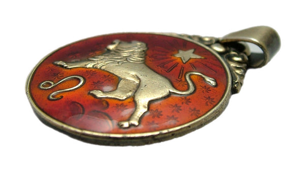 Large 1960's Danish Silver Gilt & Red Enamel Leo the Lion Zodiac Charm by Hans Jensen Enamel Charm - Sandy's Vintage Charms